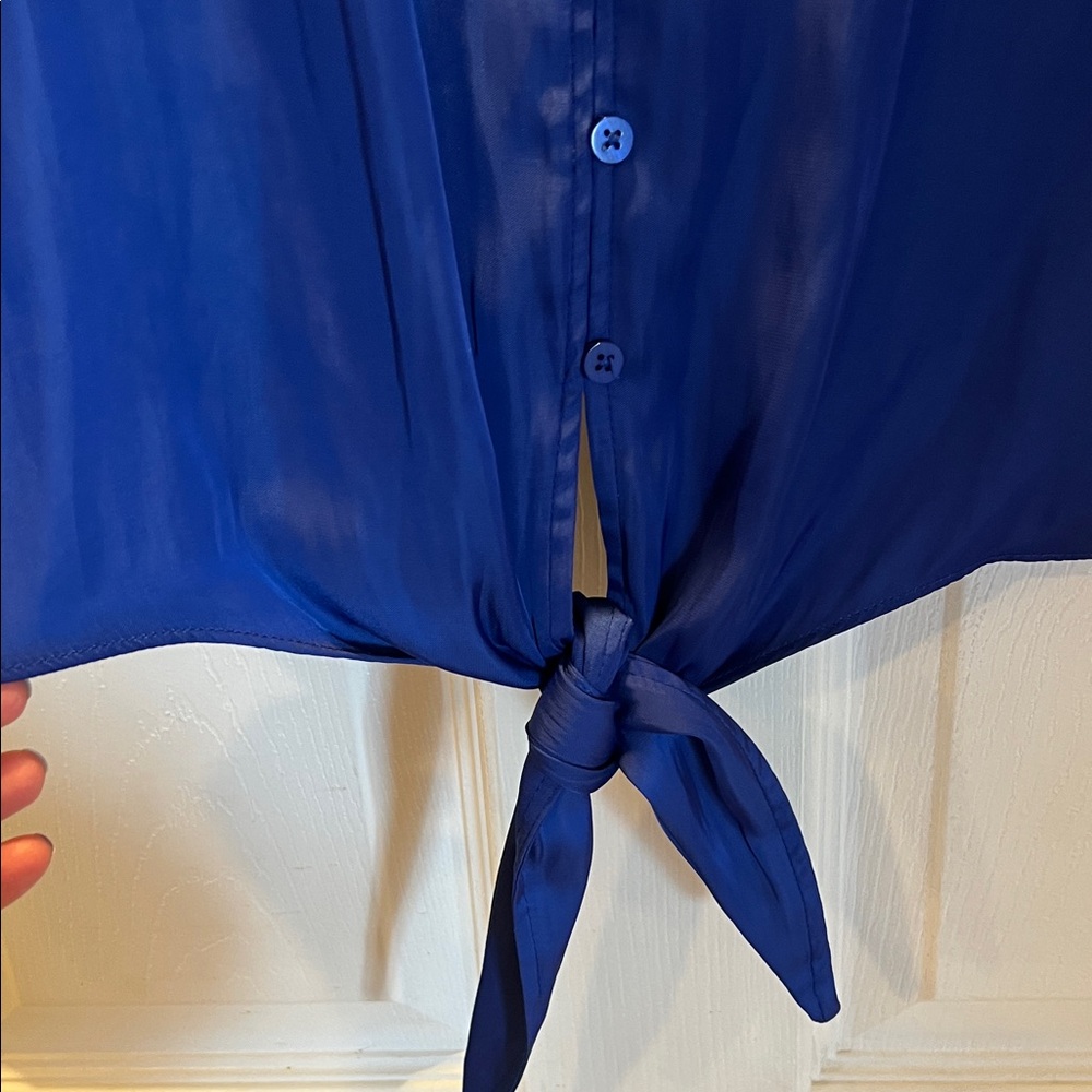 Joie Royal Blue Tie-Front Silky Blouse - Picture 5 of 8